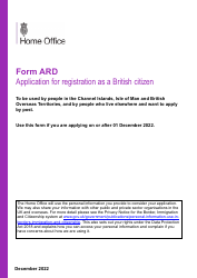 Document preview: Form ARD Application for Registration as a British Citizen - United Kingdom