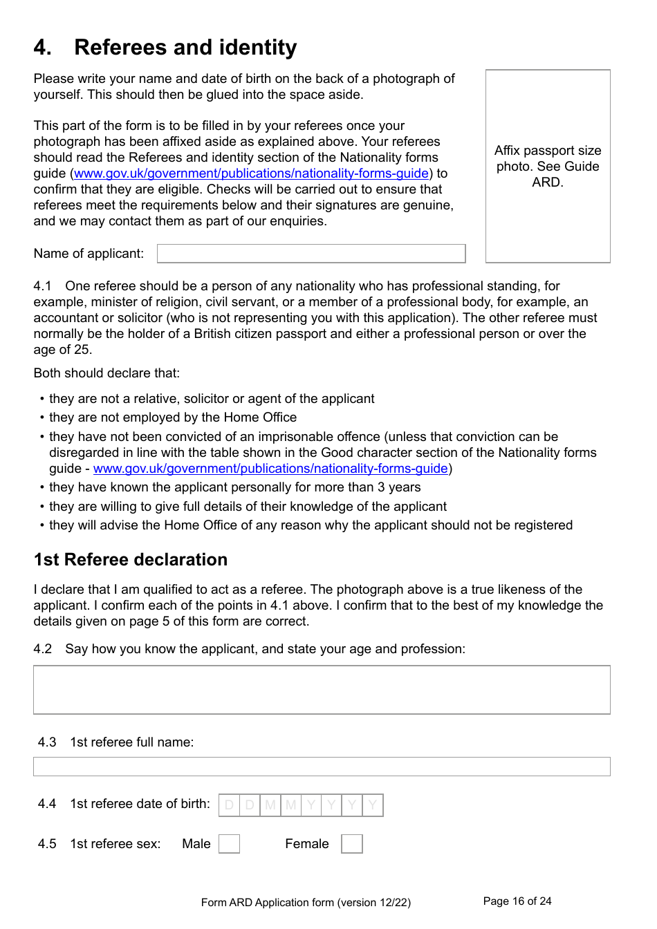 Form ARD Application for Registration as a British Citizen - United Kingdom, Page 16