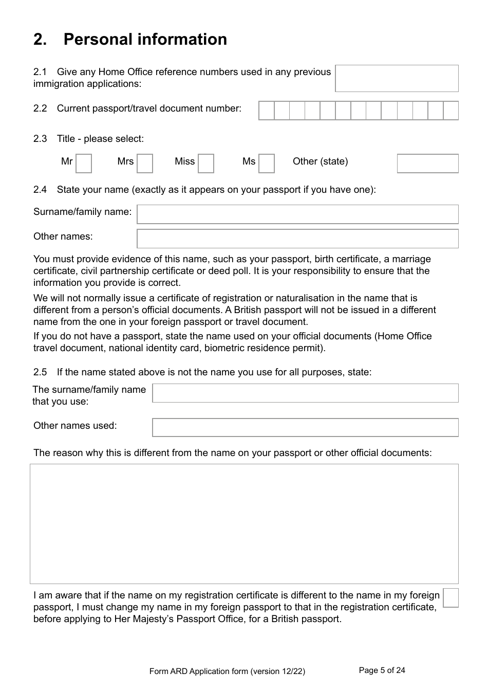 Form ARD Application for Registration as a British Citizen - United Kingdom, Page 5