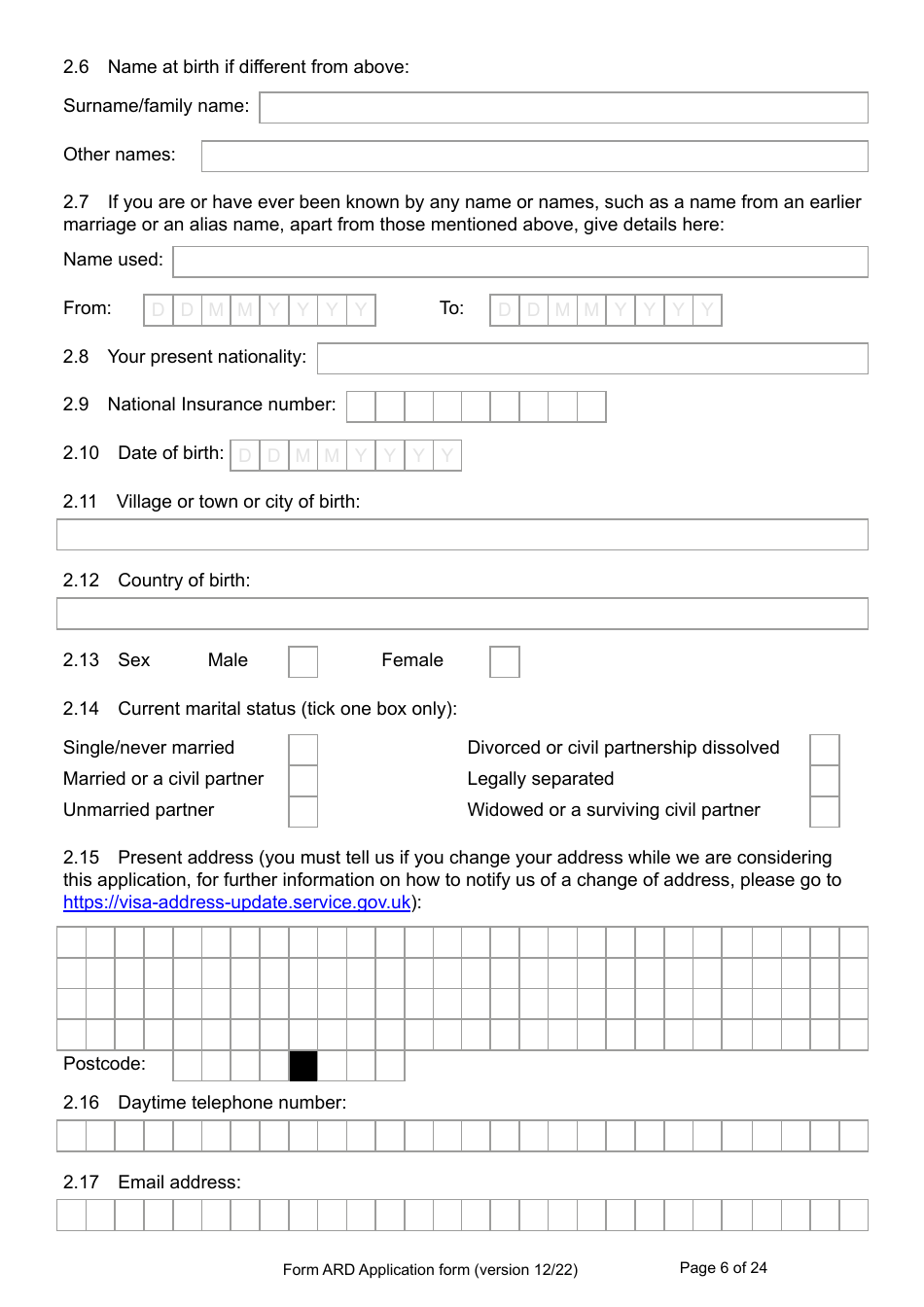 Form ARD Application for Registration as a British Citizen - United Kingdom, Page 6