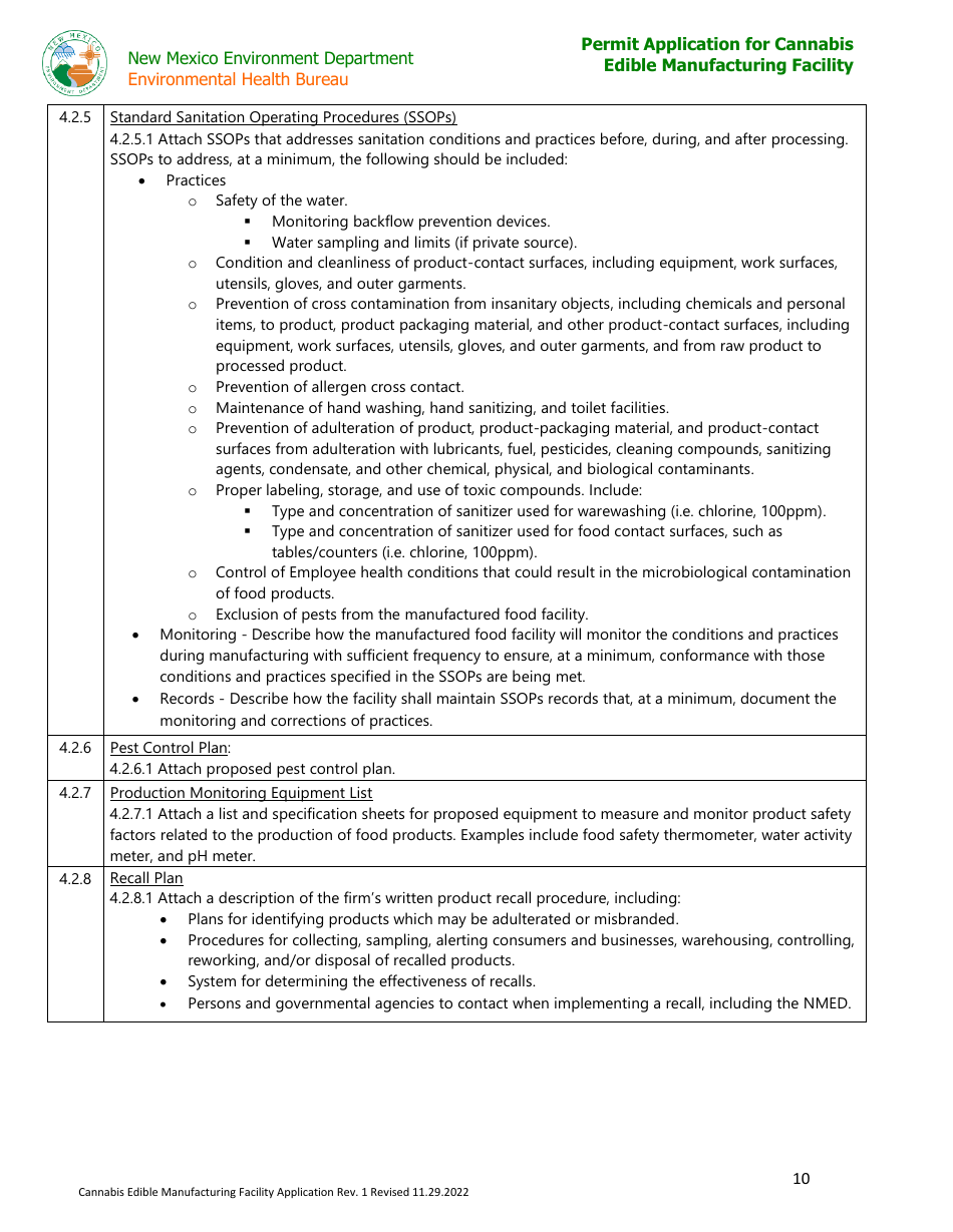 Permit Application for Cannabis Edible Manufacturing Facility - New Mexico, Page 10