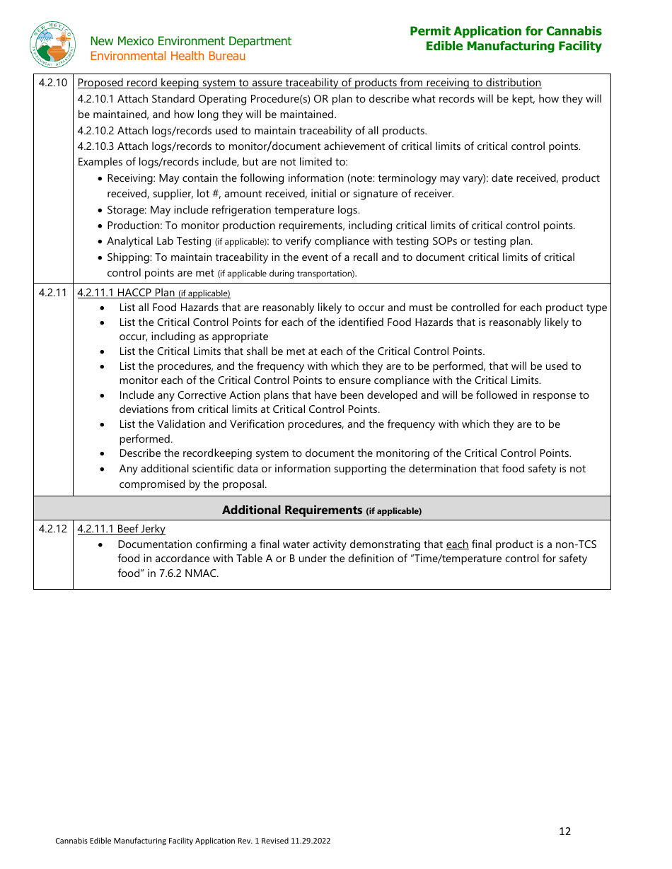 Permit Application for Cannabis Edible Manufacturing Facility - New Mexico, Page 12