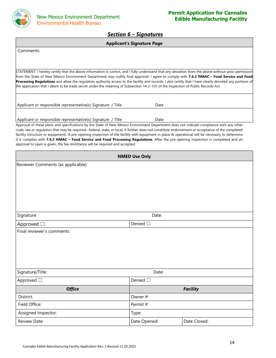 Permit Application for Cannabis Edible Manufacturing Facility - New Mexico, Page 14