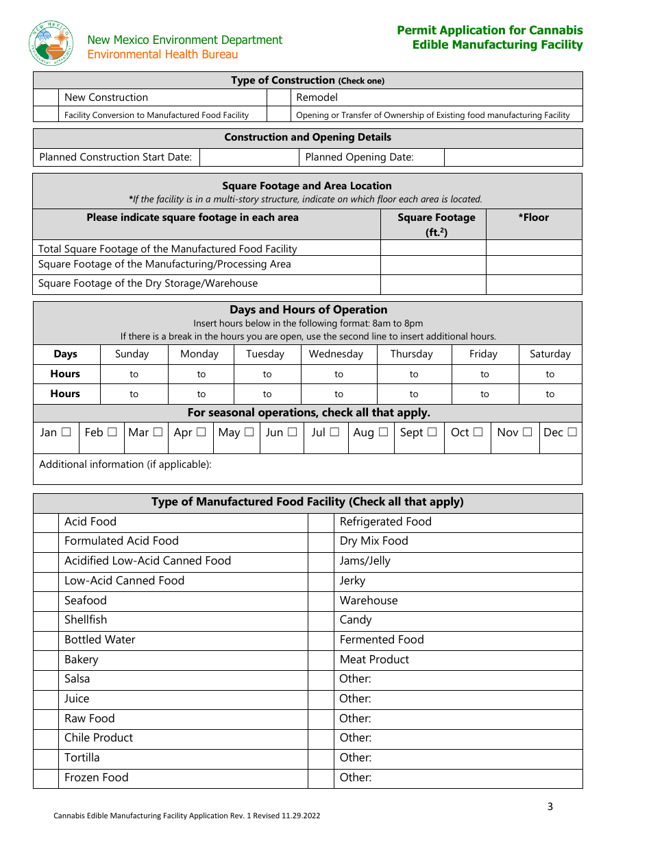 Permit Application for Cannabis Edible Manufacturing Facility - New Mexico, Page 3