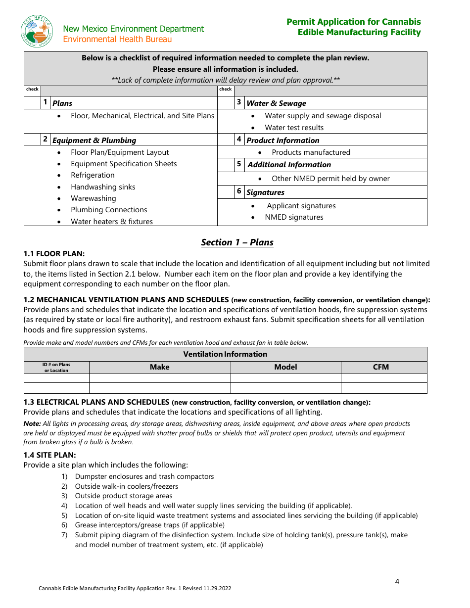 Permit Application for Cannabis Edible Manufacturing Facility - New Mexico, Page 4