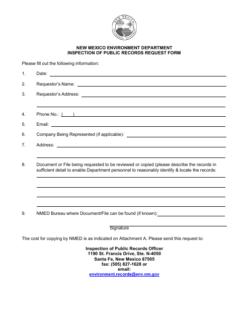 Inspection of Public Records Request Form - New Mexico Download Pdf