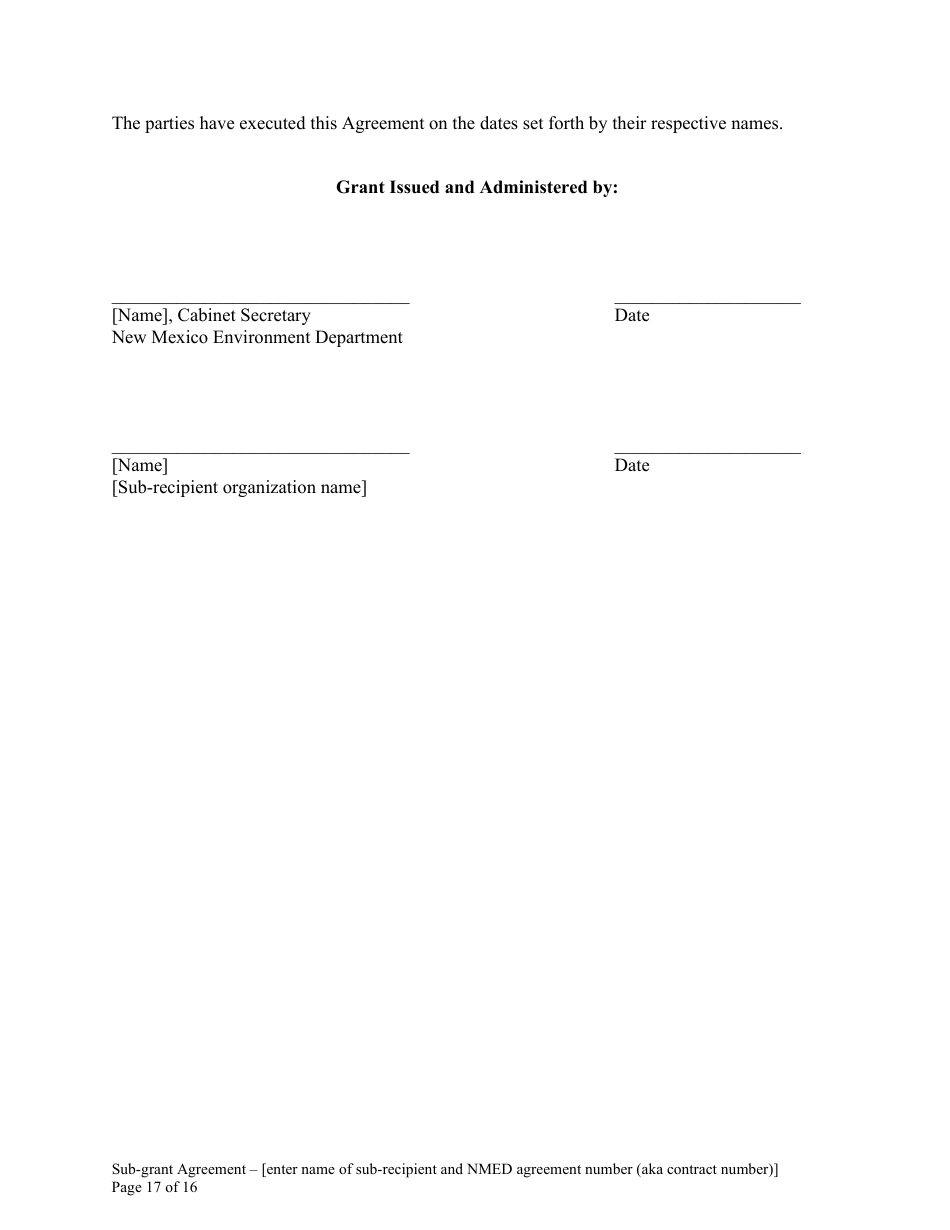 Attachment B Sample Sub-grant Agreement - Federal Clean Water Act Section 604b Grant - New Mexico, Page 18