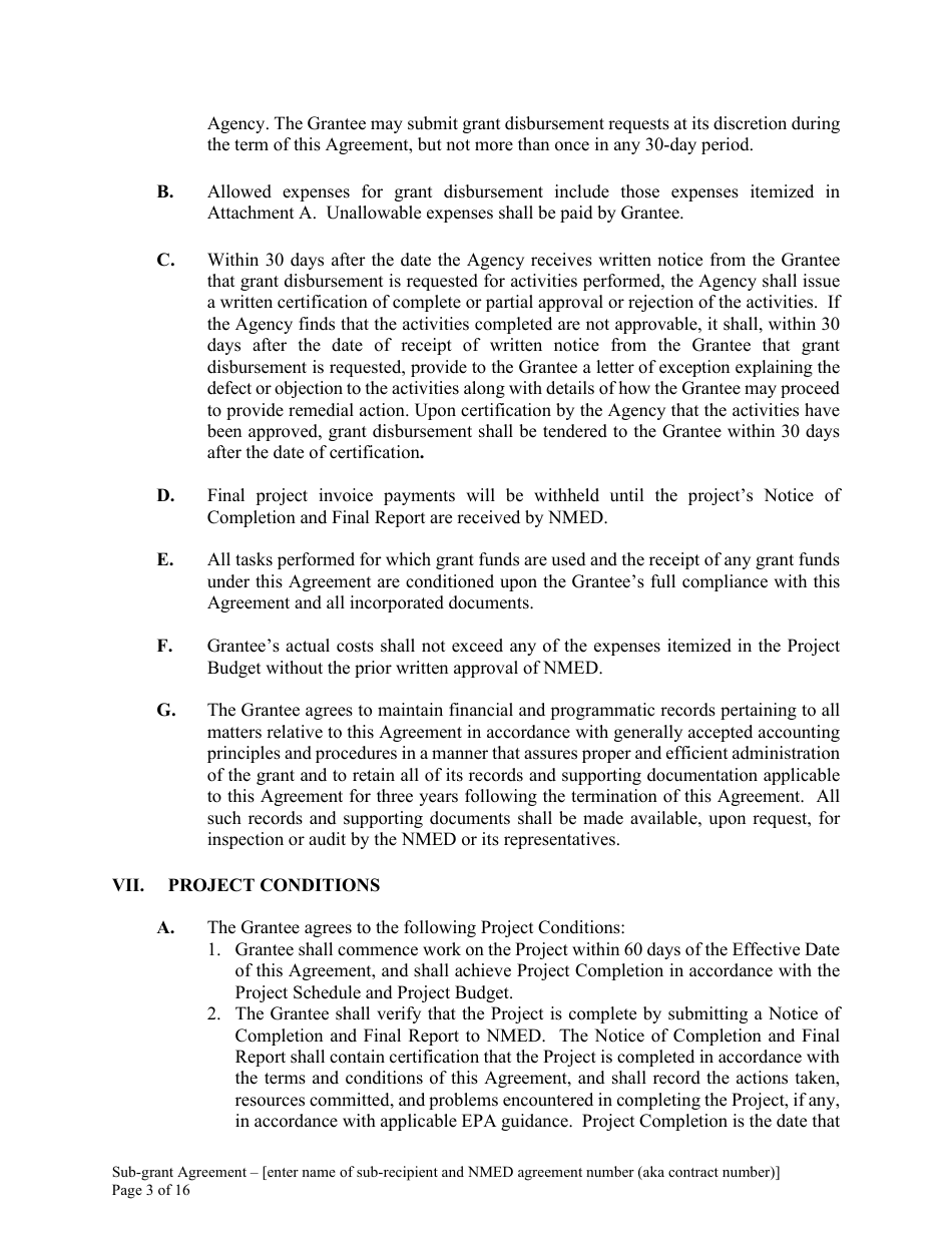 Attachment B Sample Sub-grant Agreement - Federal Clean Water Act Section 604b Grant - New Mexico, Page 4