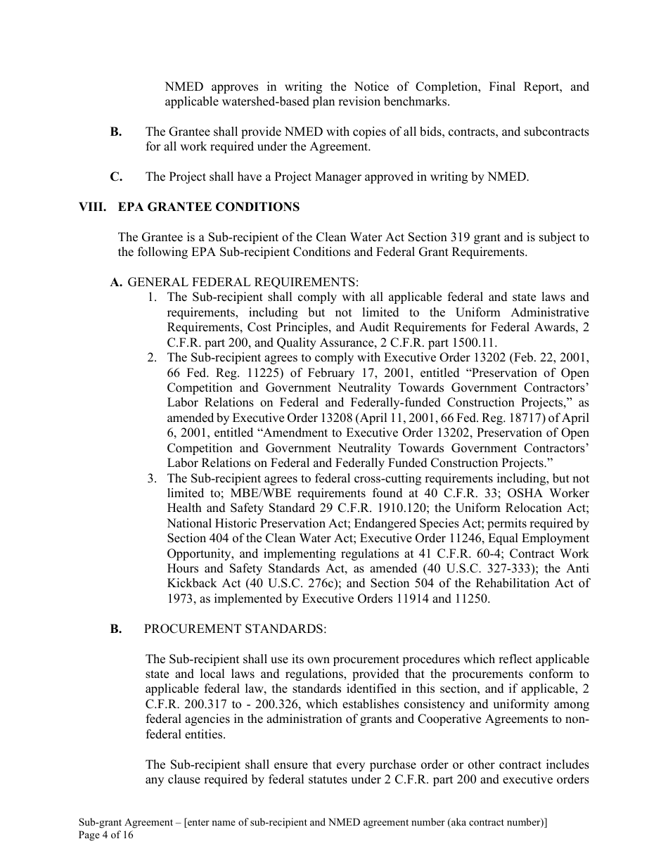 Attachment B Sample Sub-grant Agreement - Federal Clean Water Act Section 604b Grant - New Mexico, Page 5