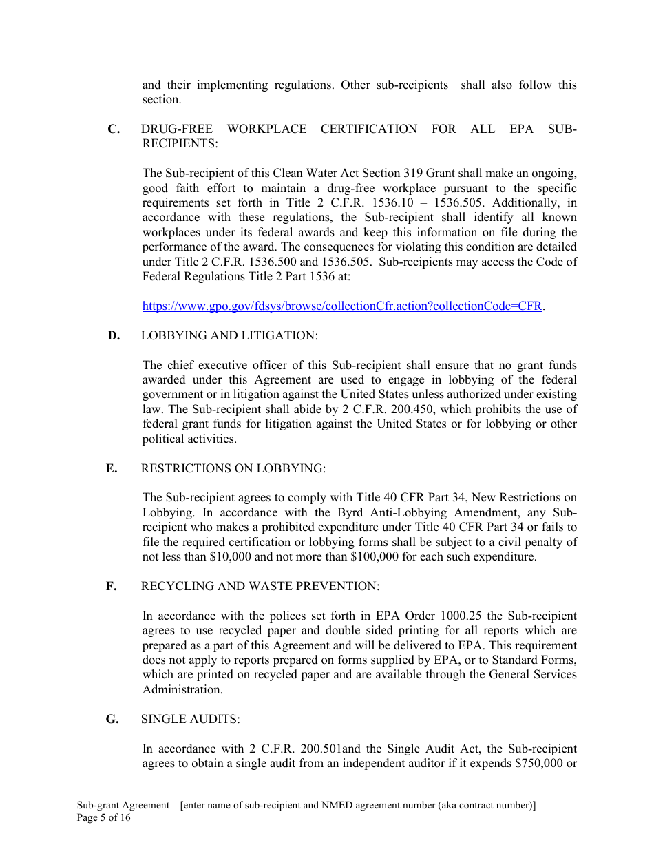Attachment B Sample Sub-grant Agreement - Federal Clean Water Act Section 604b Grant - New Mexico, Page 6