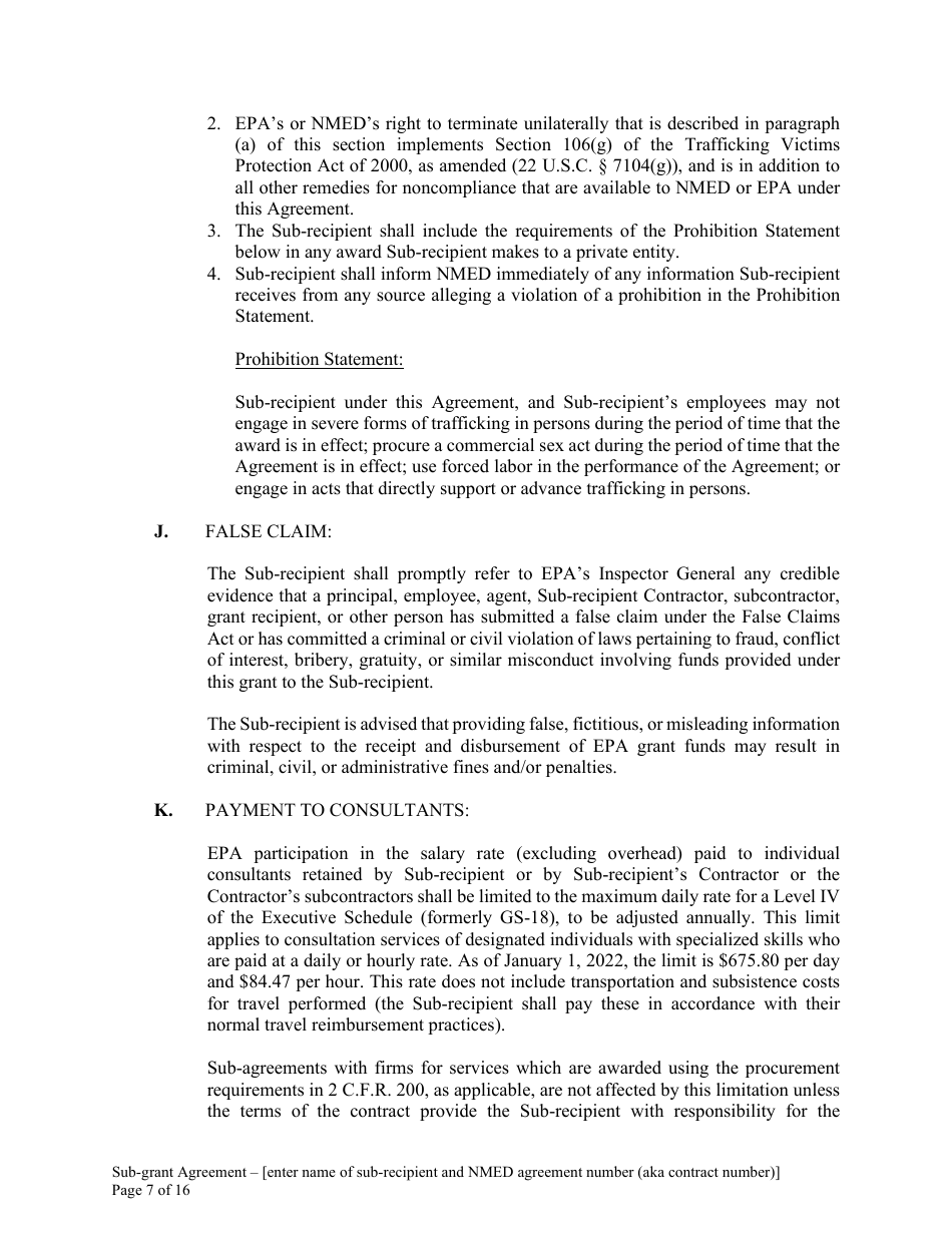Attachment B Sample Sub-grant Agreement - Federal Clean Water Act Section 604b Grant - New Mexico, Page 8