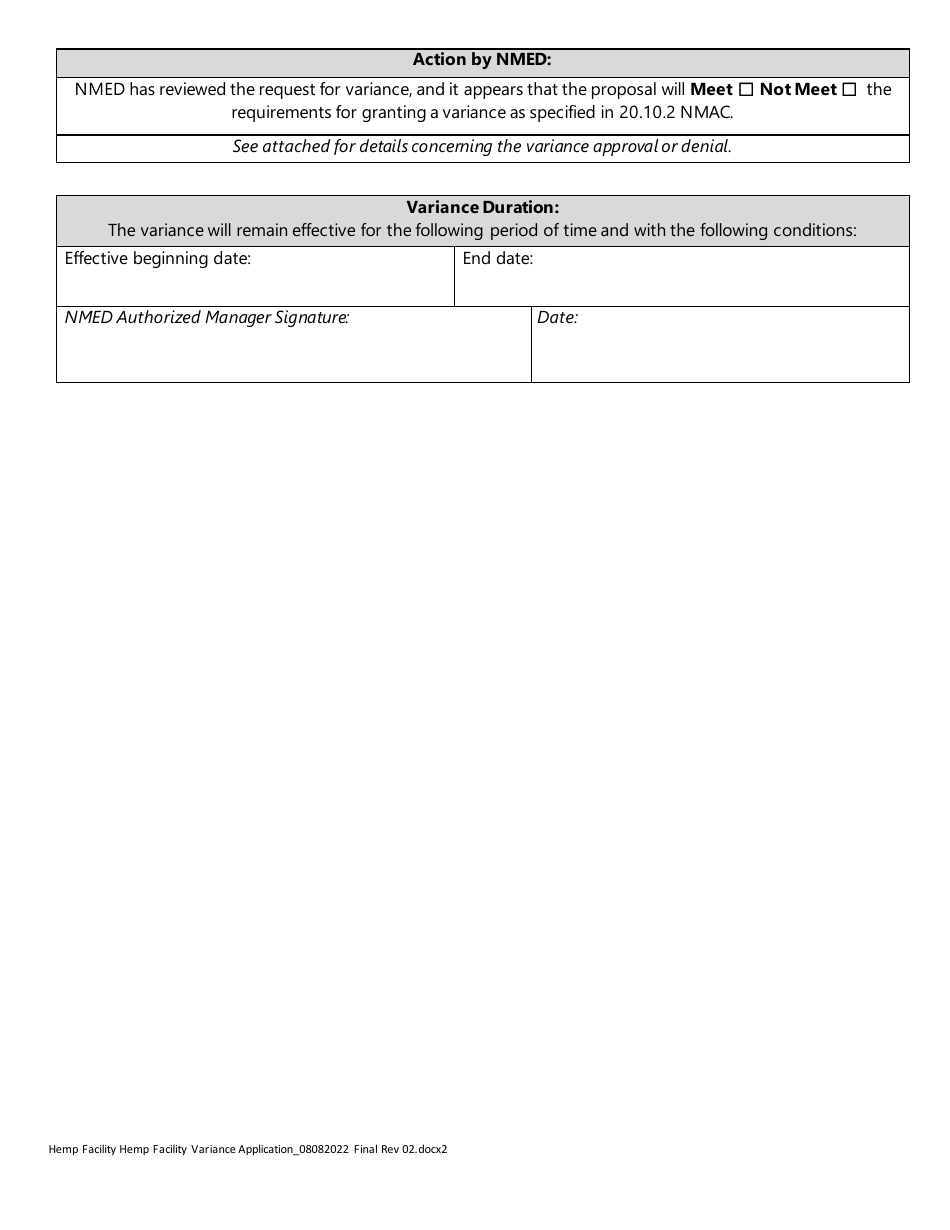 New Mexico Application for Variance From Requirements of 20.10.2 Nmac ...