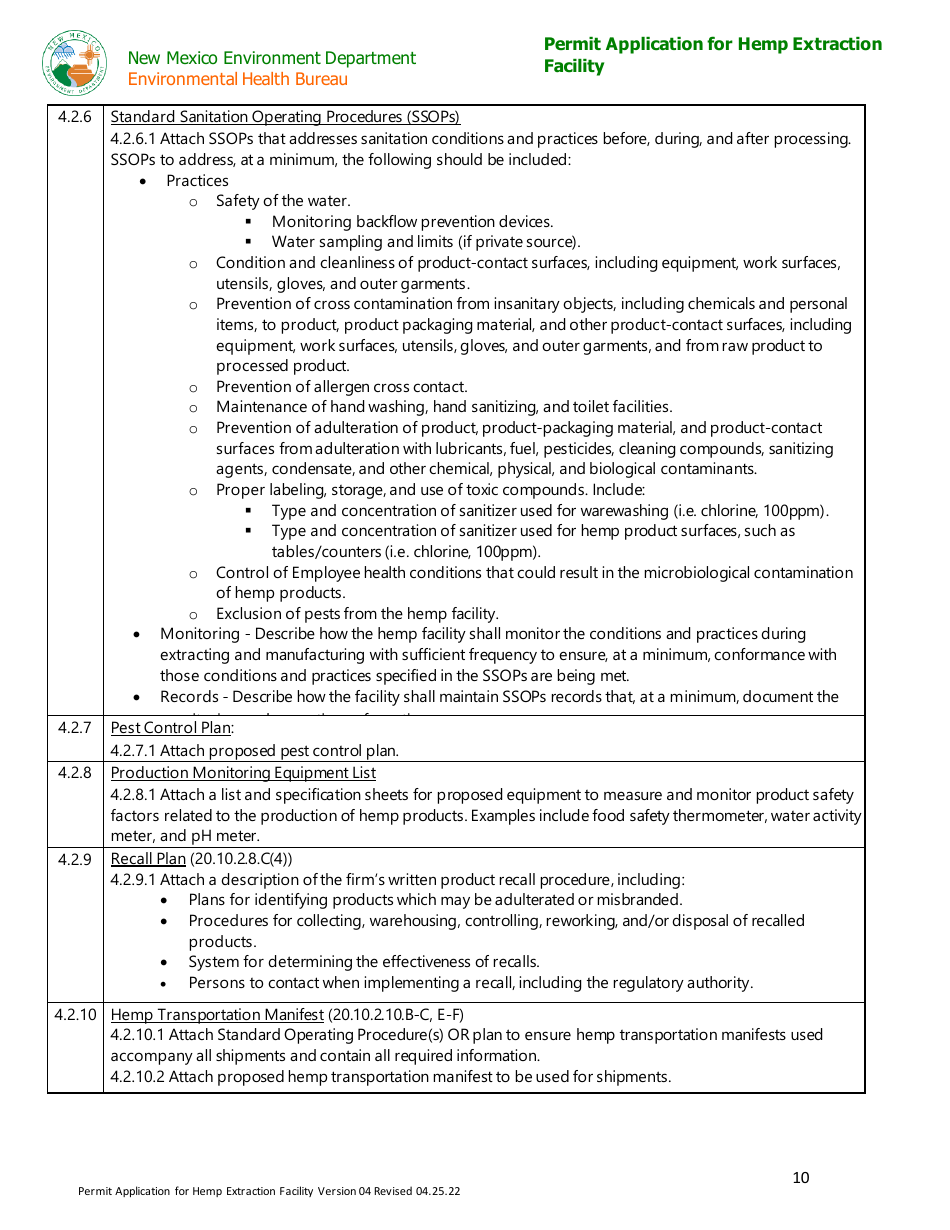 Permit Application for Hemp Extraction Facility - New Mexico, Page 10