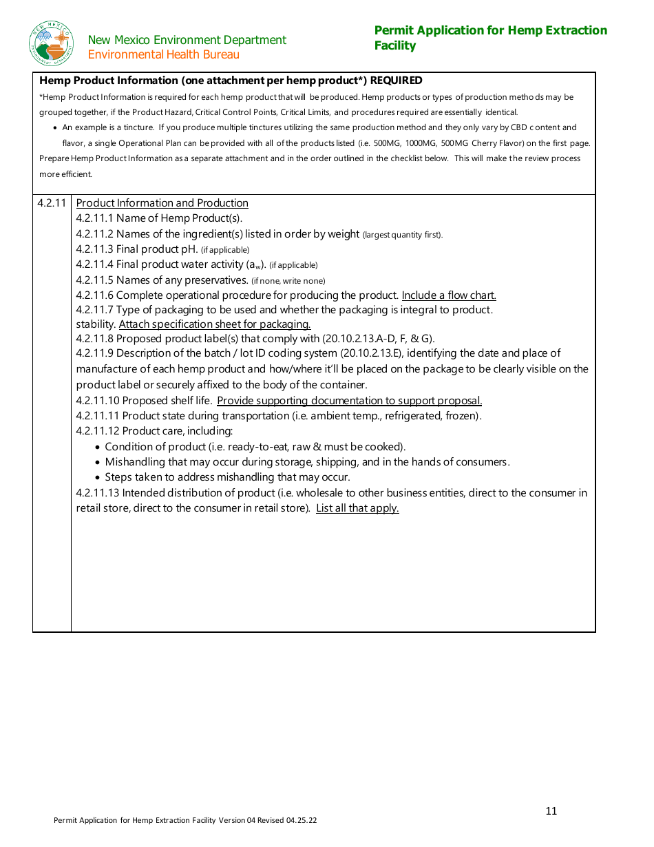 Permit Application for Hemp Extraction Facility - New Mexico, Page 11