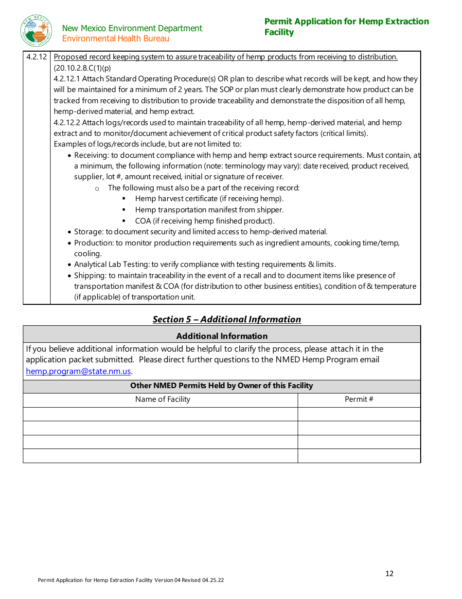 Permit Application for Hemp Extraction Facility - New Mexico, Page 12