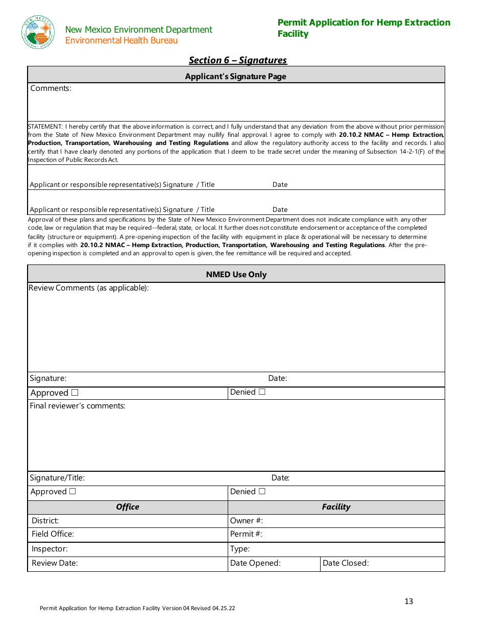 New Mexico Permit Application For Hemp Extraction Facility - Fill Out ...