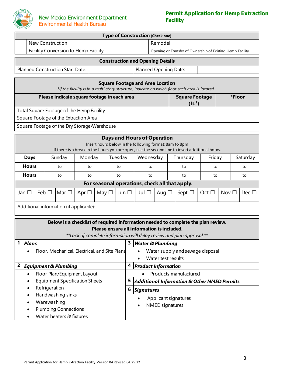 Permit Application for Hemp Extraction Facility - New Mexico, Page 3