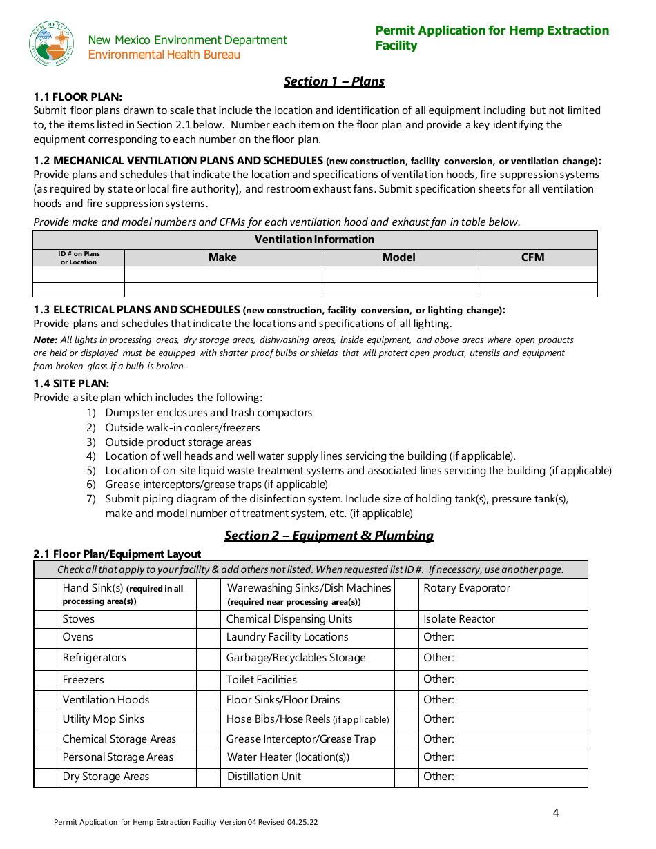 Permit Application for Hemp Extraction Facility - New Mexico, Page 4