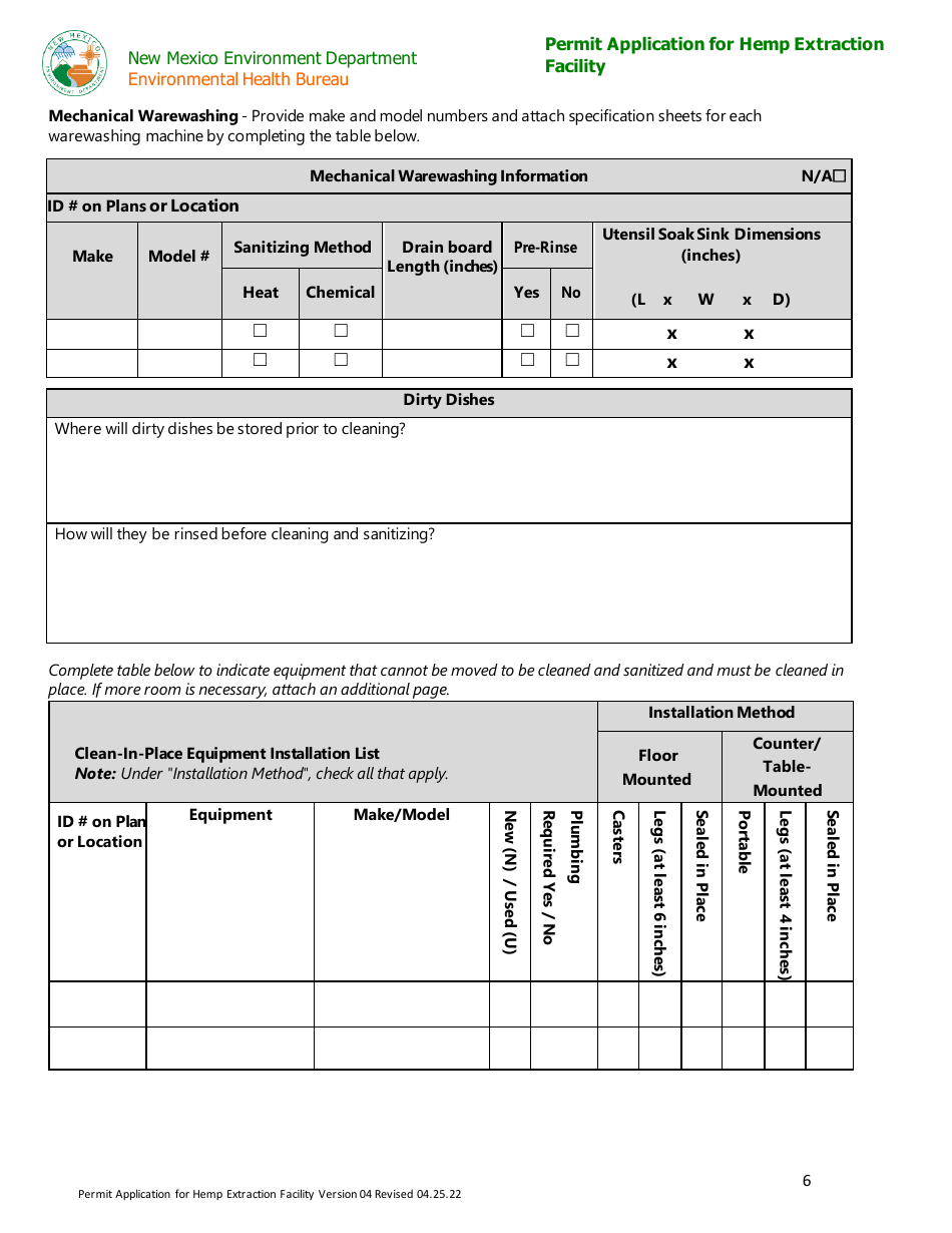 Permit Application for Hemp Extraction Facility - New Mexico, Page 6