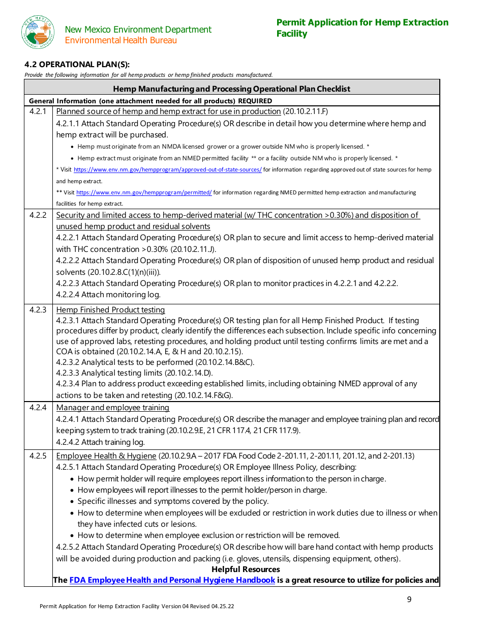 Permit Application for Hemp Extraction Facility - New Mexico, Page 9