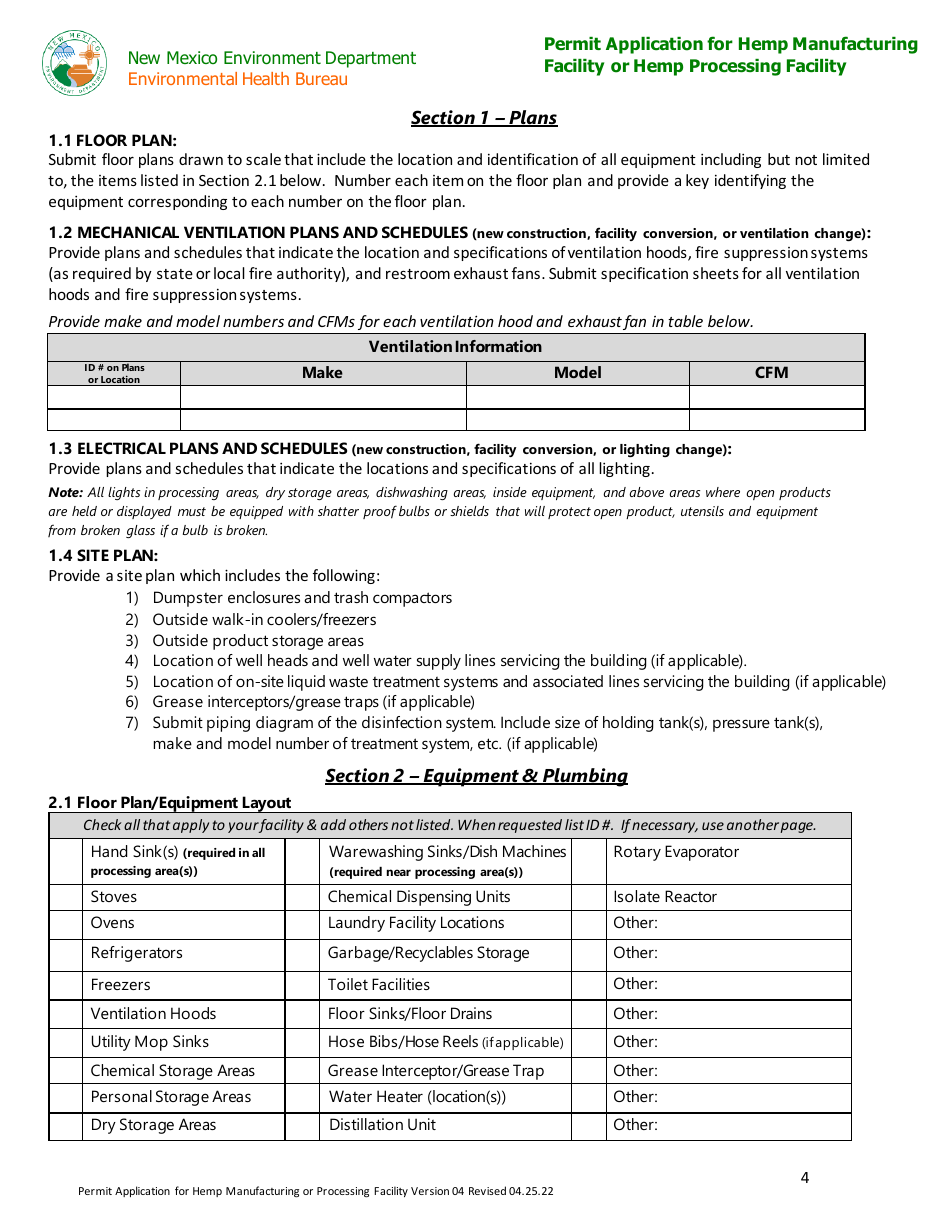 Permit Application for Hemp Manufacturing Facility or Hemp Processing Facility - New Mexico, Page 4