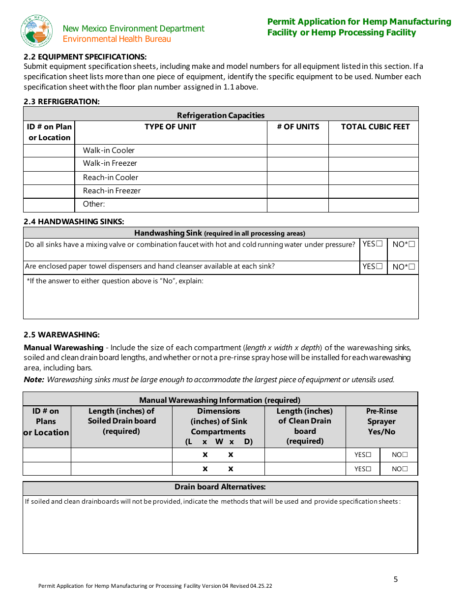Permit Application for Hemp Manufacturing Facility or Hemp Processing Facility - New Mexico, Page 5