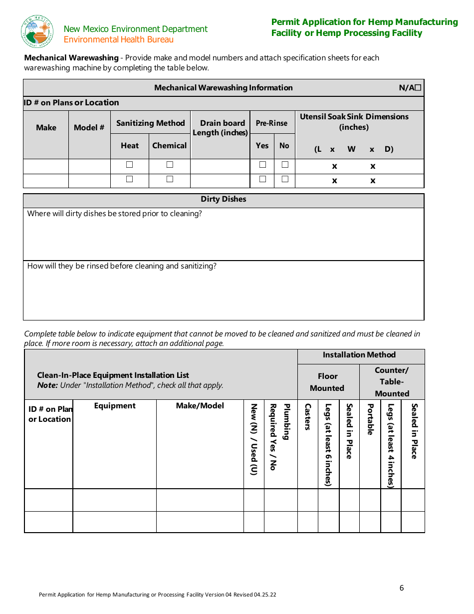 Permit Application for Hemp Manufacturing Facility or Hemp Processing Facility - New Mexico, Page 6
