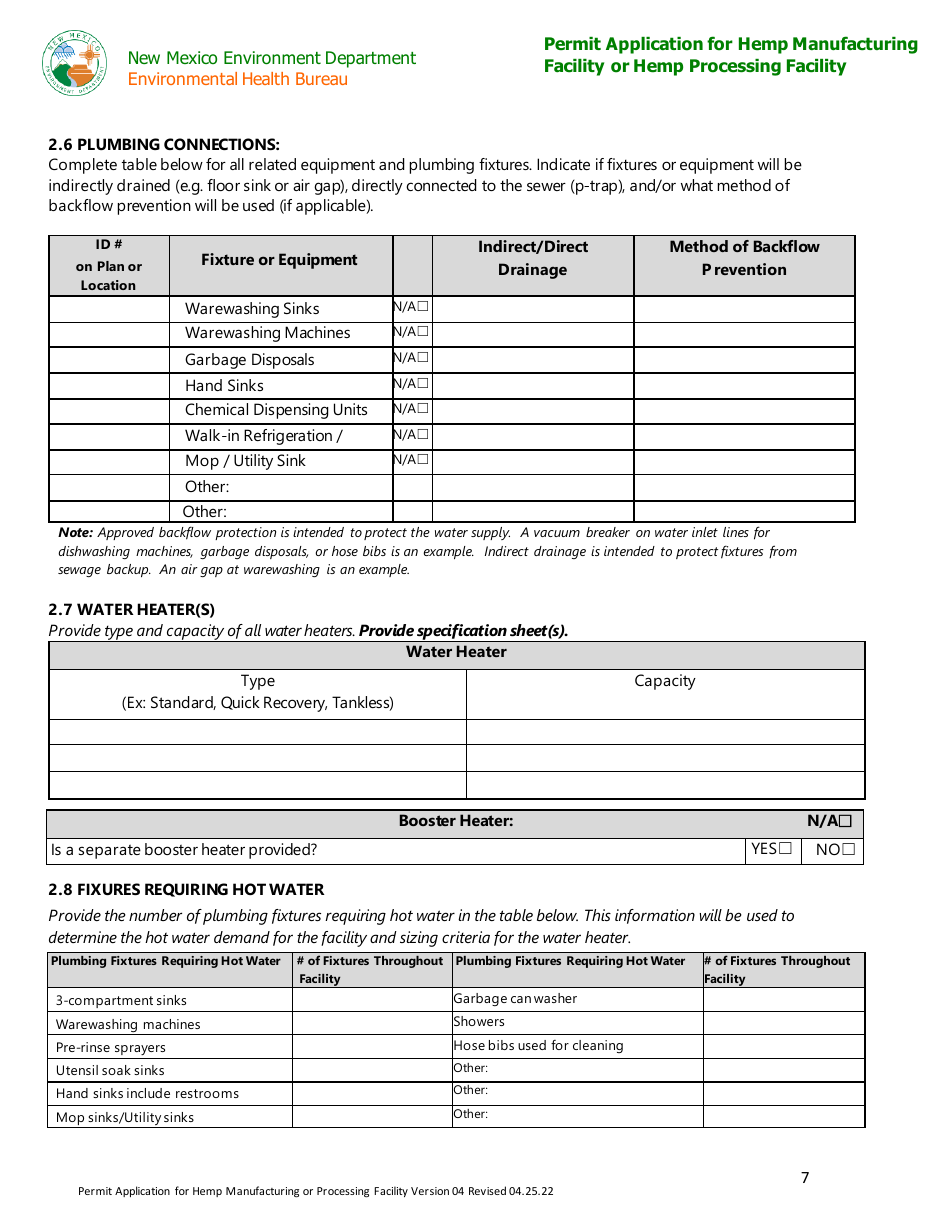 Permit Application for Hemp Manufacturing Facility or Hemp Processing Facility - New Mexico, Page 7