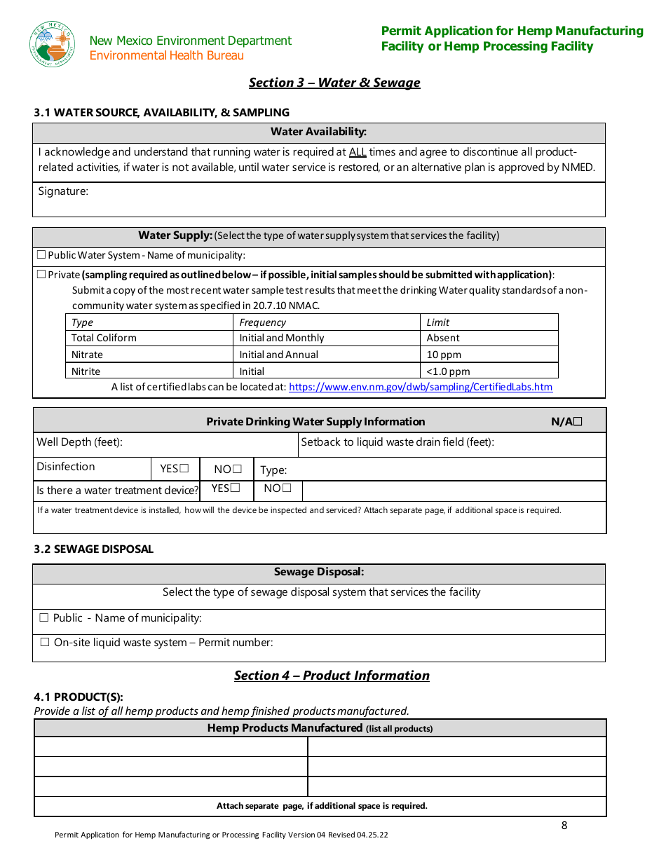 Permit Application for Hemp Manufacturing Facility or Hemp Processing Facility - New Mexico, Page 8