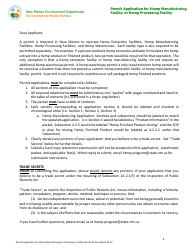 Document preview: Permit Application for Hemp Manufacturing Facility or Hemp Processing Facility - New Mexico