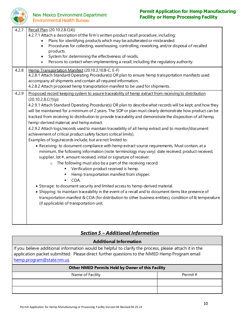Hemp Warehouse Permit Application - New Mexico, Page 10