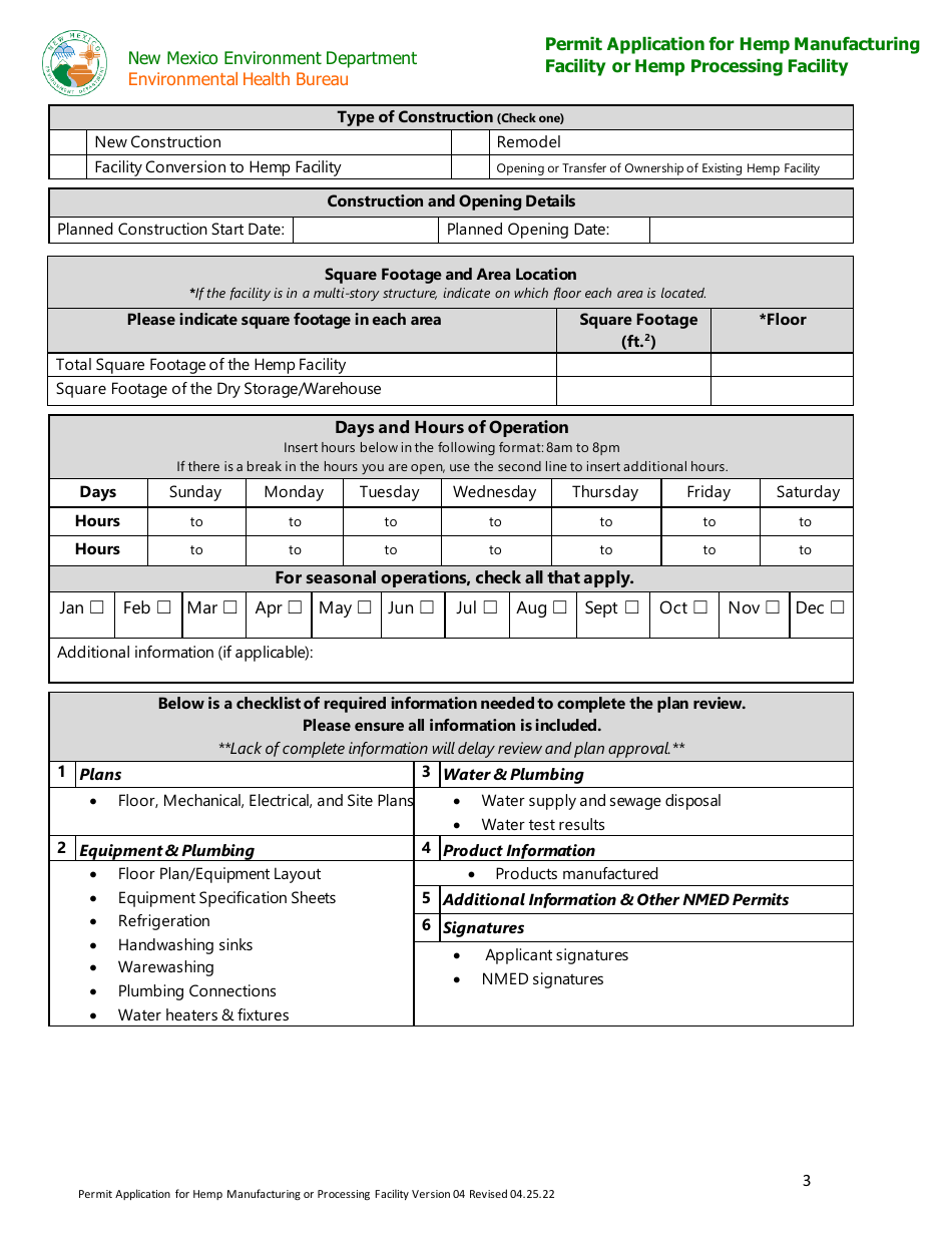 Hemp Warehouse Permit Application - New Mexico, Page 3