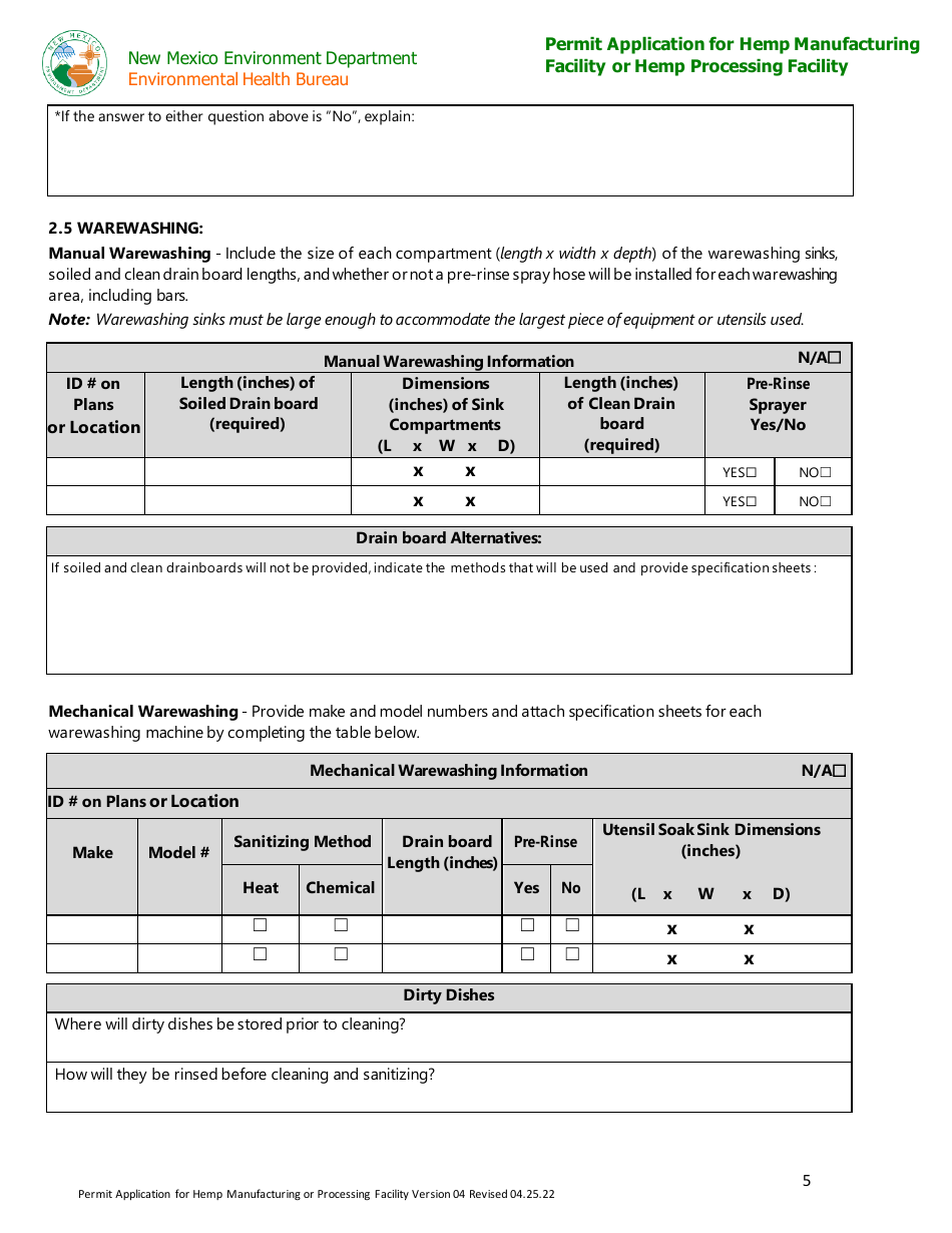 Hemp Warehouse Permit Application - New Mexico, Page 5