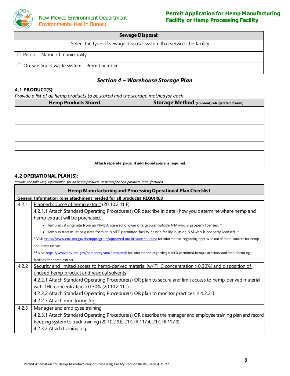 Hemp Warehouse Permit Application - New Mexico, Page 8