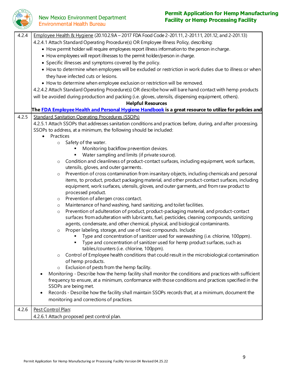 Hemp Warehouse Permit Application - New Mexico, Page 9