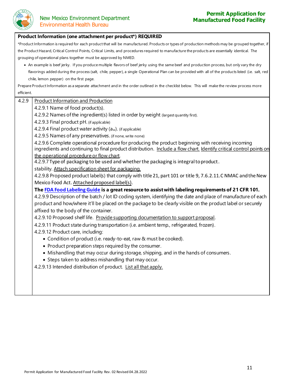 New Mexico Permit Application For Manufactured Food Facility Fill Out   Page 11 Thumb 950 