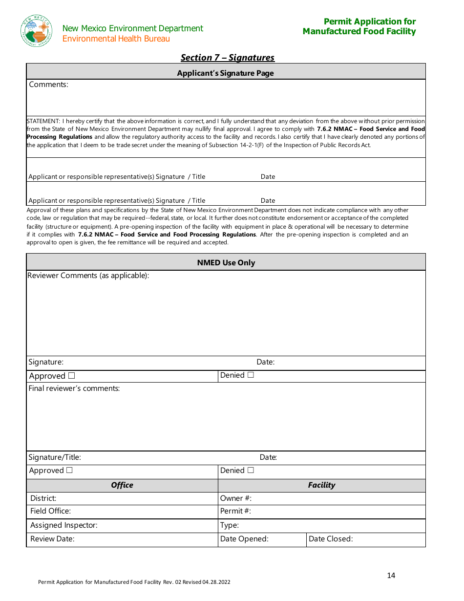 New Mexico Permit Application For Manufactured Food Facility Fill Out   Page 14 Thumb 950 