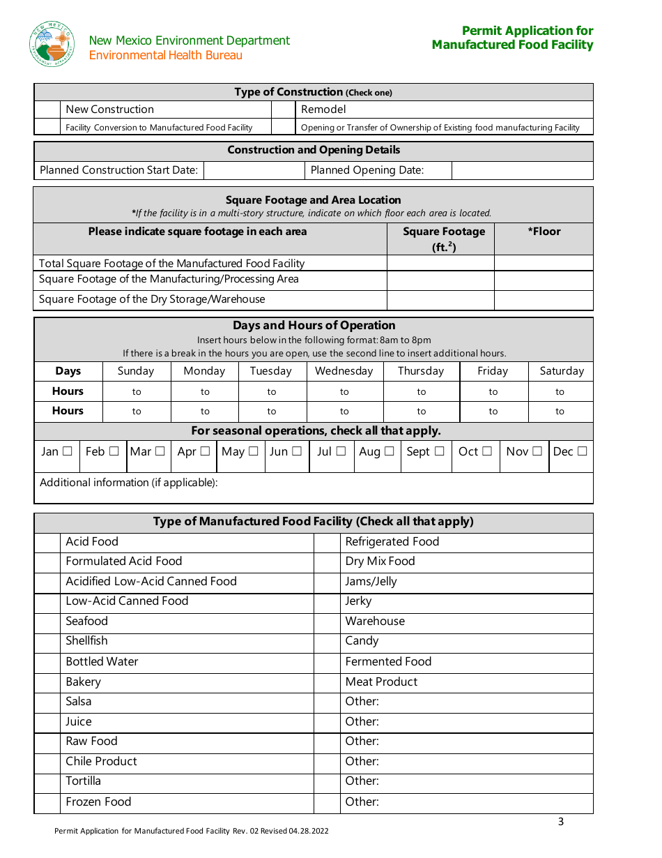 New Mexico Permit Application For Manufactured Food Facility Fill Out   Page 3 Thumb 950 