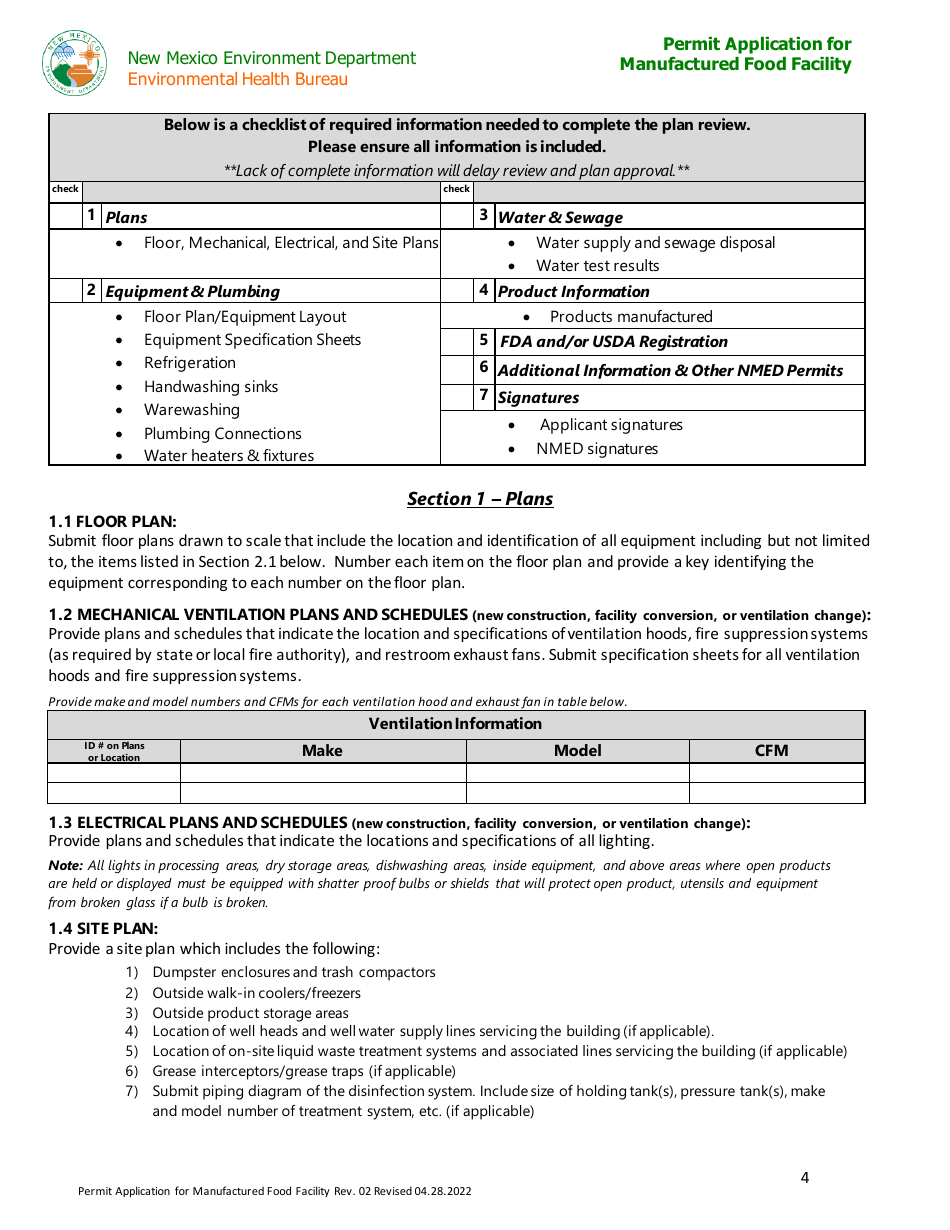 New Mexico Permit Application For Manufactured Food Facility Fill Out   Page 4 Thumb 950 