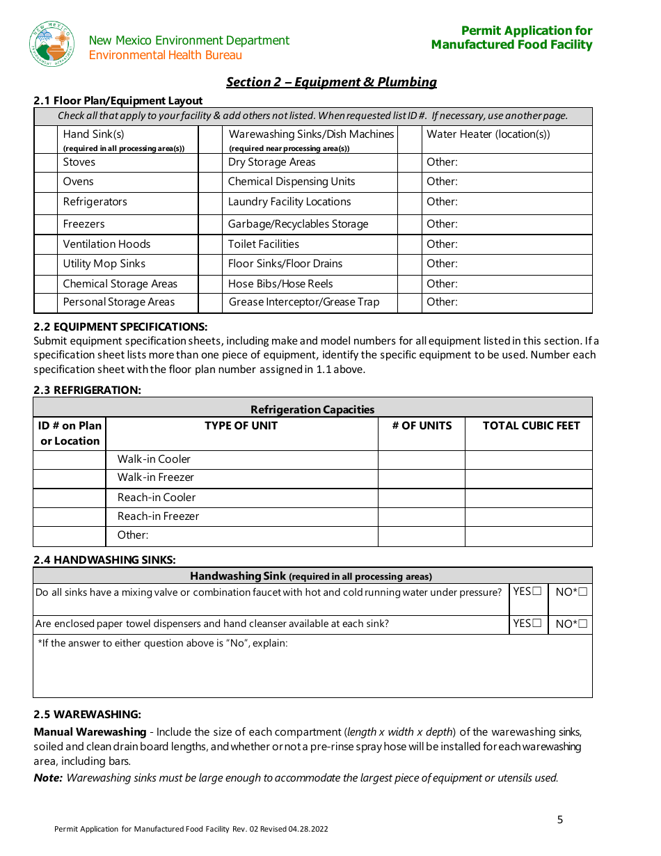 New Mexico Permit Application For Manufactured Food Facility Fill Out   Page 5 Thumb 950 