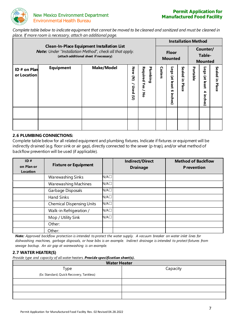 New Mexico Permit Application For Manufactured Food Facility - Fill Out ...