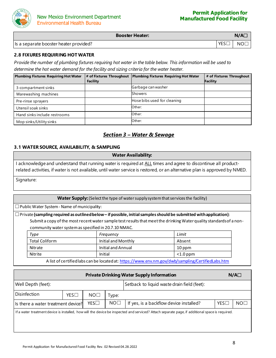 New Mexico Permit Application For Manufactured Food Facility Fill Out   Page 8 Thumb 950 