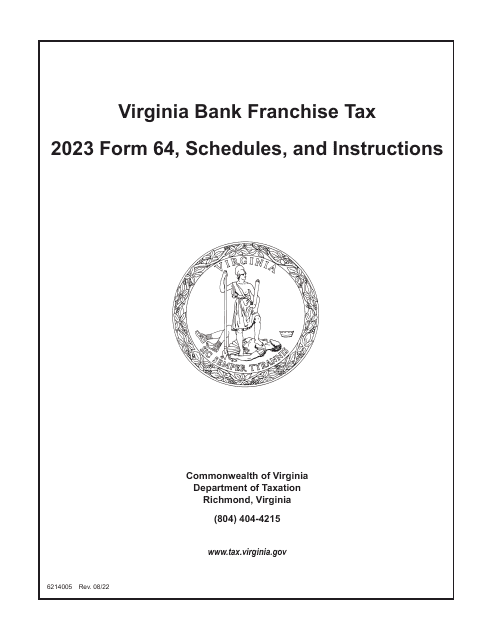 Form 64 Virginia Bank Franchise Tax Return - Virginia, 2023