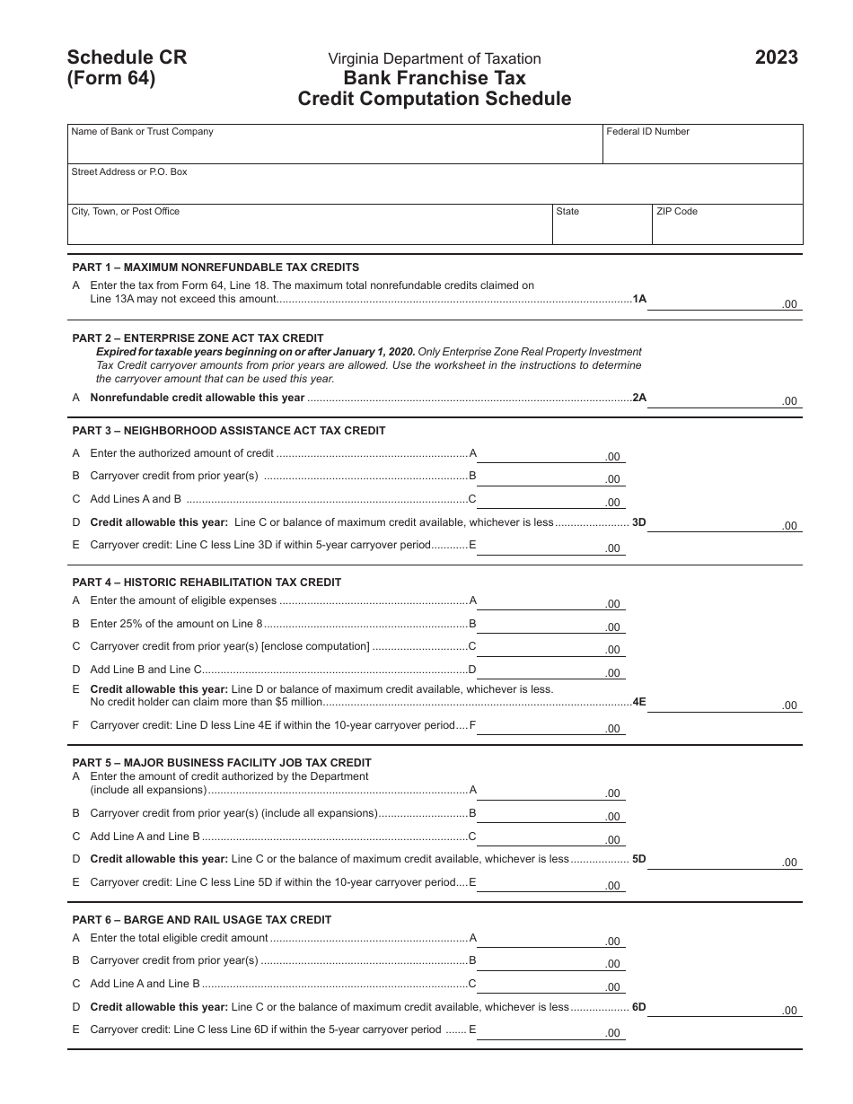 Form 64 Virginia Bank Franchise Tax Return - Virginia, Page 15