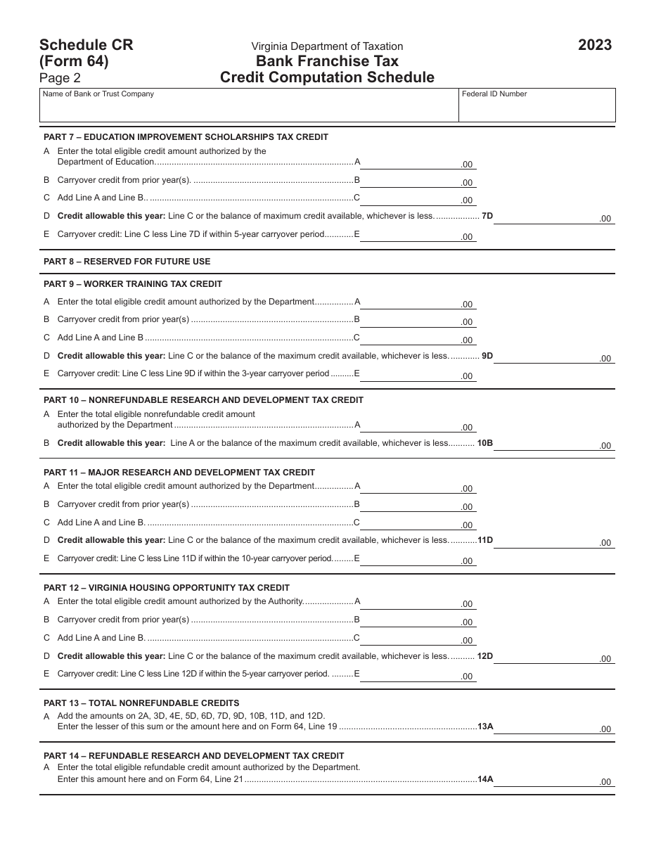 Form 64 Virginia Bank Franchise Tax Return - Virginia, Page 16