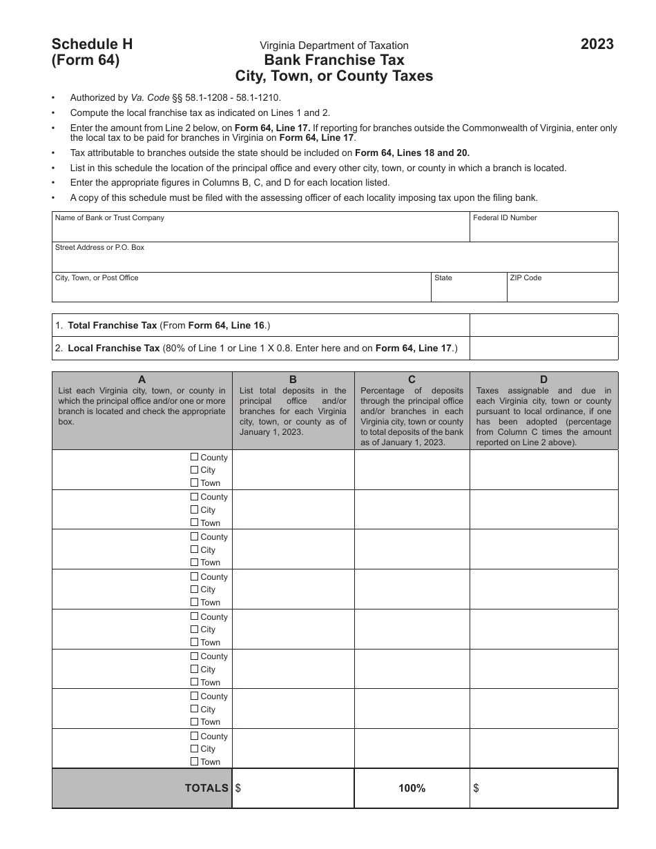 Form 64 Virginia Bank Franchise Tax Return - Virginia, Page 25