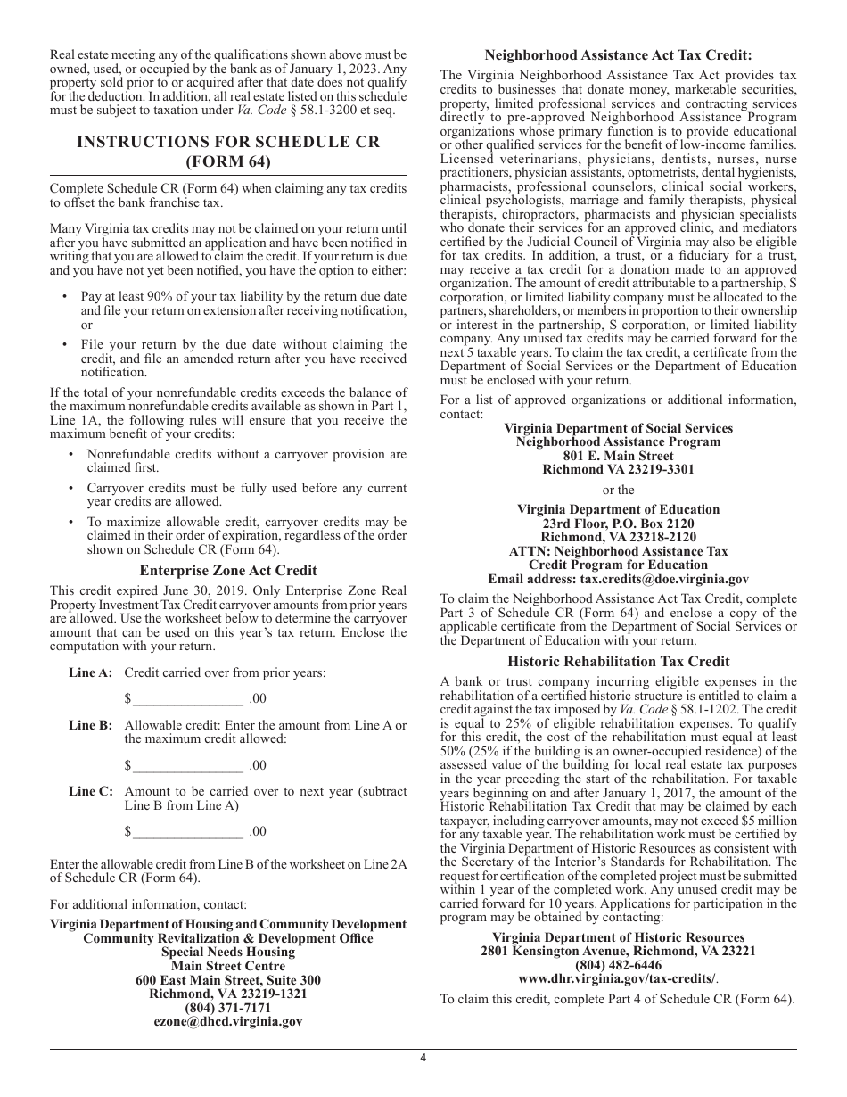 Form 64 Virginia Bank Franchise Tax Return - Virginia, Page 6