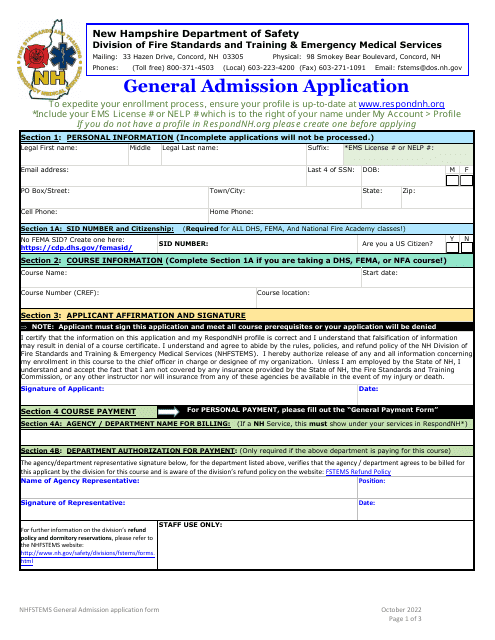 General Admission Application - New Hampshire