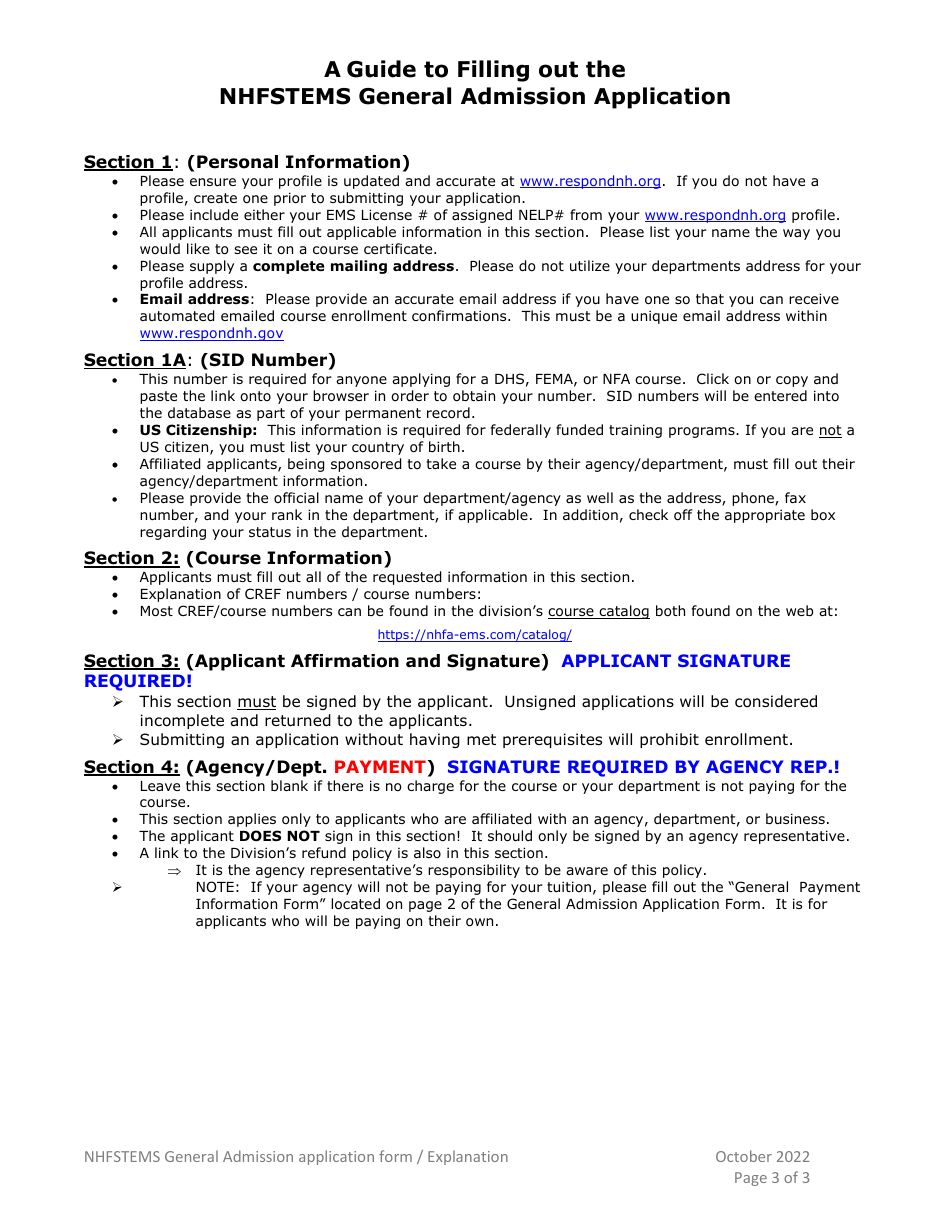 General Admission Application - New Hampshire, Page 3