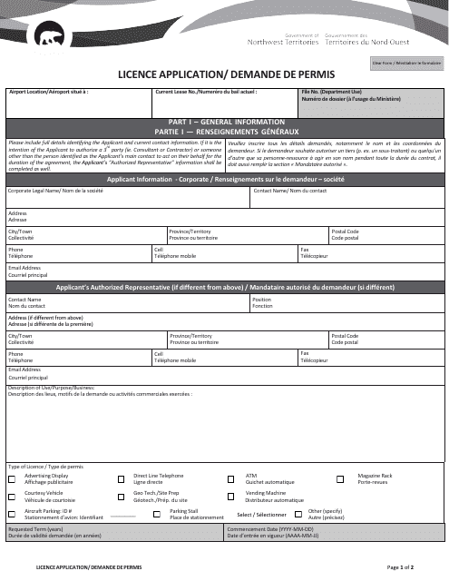 Licence Application - Northwest Territories, Canada (English/French)